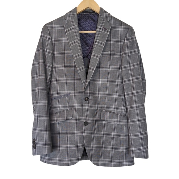 Ted Baker Grey Plaid 100% Wool Blazer - Picture 3 of 14